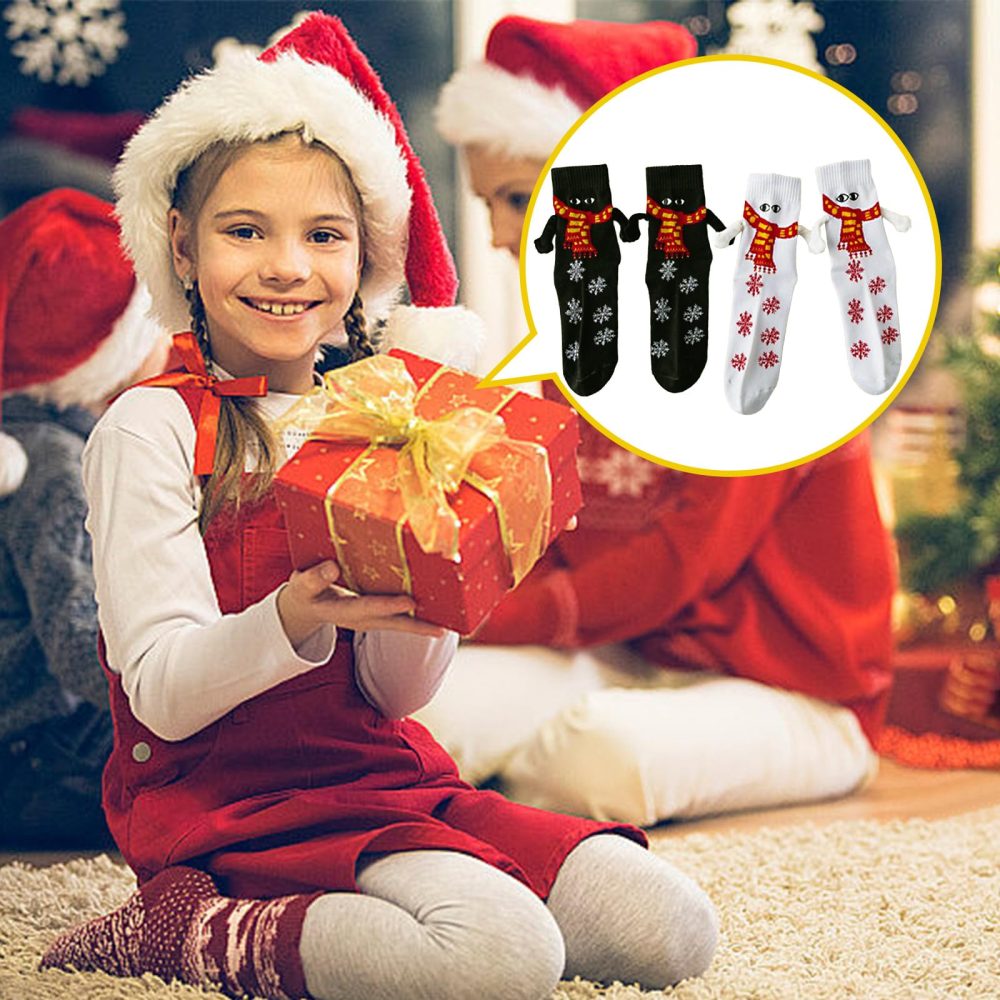 Feliciay 2 Pairs Christmas Holding Hands Socks,Cute Funny 3D Holding Hand Couple Socks,Mid Tube Magnetic Socks with Eyes,Hand in Hand Socks Friendship Socks for Women Men Gift,Christmas 2 - Image 6