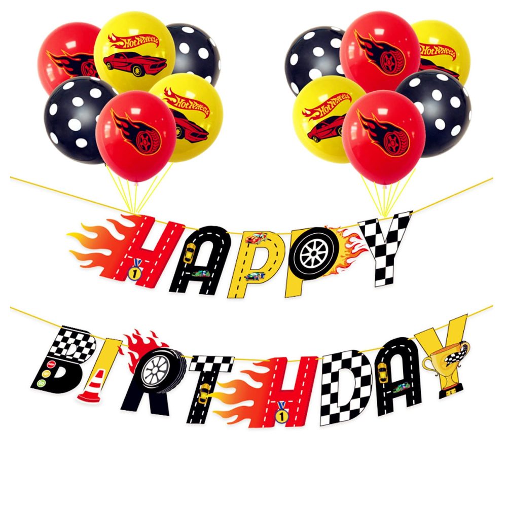 bng-bng Race Car Birthday Decoration, Racing Car Happy Birthday Bunting Banner and Latex Balloons For Racing Theme Party Decorations Boys Girls Kids Party Supplies Backdrop