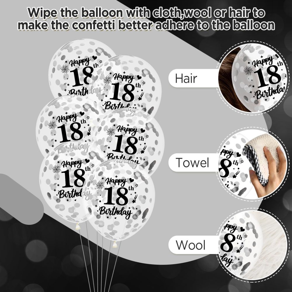 18th Birthday Balloons Decorations Black White Silver 24pcs Happy 18th Birthday Party Latex Confetti Balloons for Men Women Happy 18th Birthday Anniversary Party Supplies Decor 12 inches Outdoor - Image 3