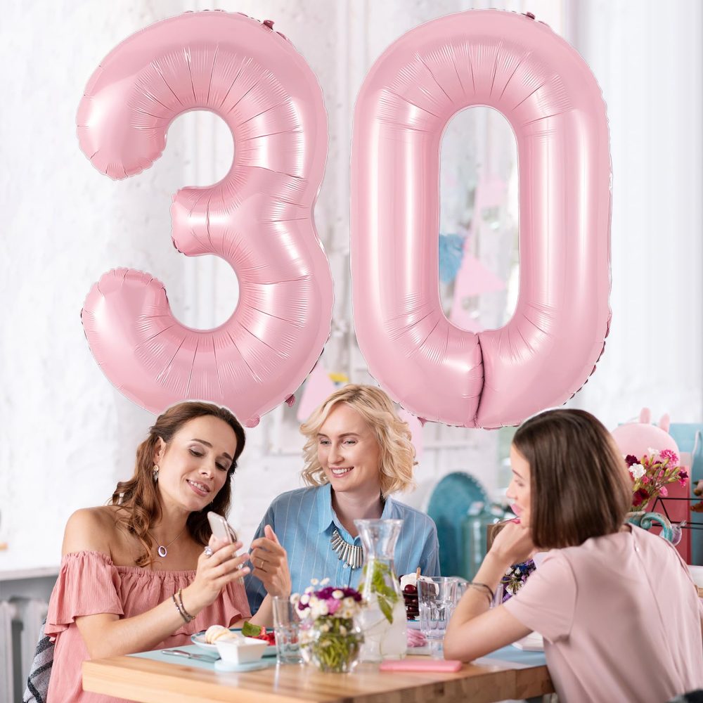 Pink Number 30 Balloon,40Inch Large Light Pink Foil 30th Birthday Balloons,Pastel Pink Number 30 Helium Balloons for Women Men 30th Birthday Anniversary Party Supplies Decorations - Image 3