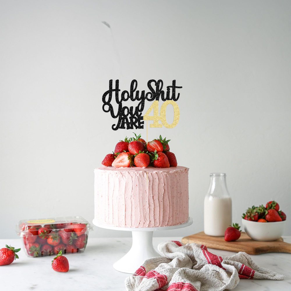 1Pc Holy Shit You are 40 Cake Topper Glitter Happy 40th Birthday Cake Pick for Cheers to 40 Years Old Funny 40th Birthday Party Cake Decorations Supplies - Image 5
