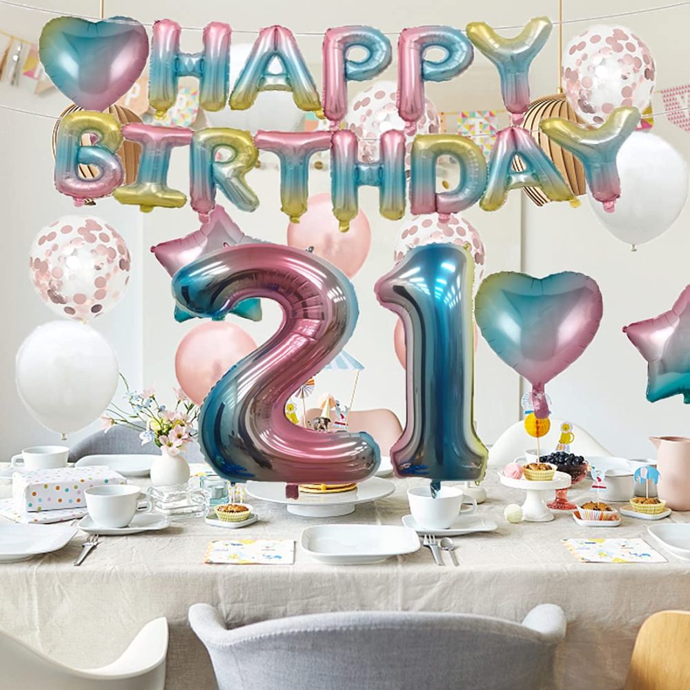 21th Birthday Balloon 21th Birthday Decorations Rainbow 21 Balloons Happy 21th Birthday Party Supplies Number 21 Foil Mylar Balloons Latex Balloon Gifts for Girls,Boys,Women,Men - Image 3