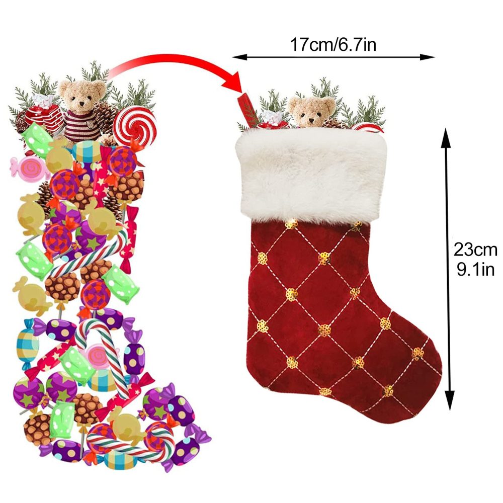 HANTURE Christmas Stockings 4 Pack for Family 9 Inch Mini Embroidery Gold Sequins Christmas Stockings White Luxury Faux Fur Xmas Stocking for Xmas Tree Holiday Party Decoration - Image 2