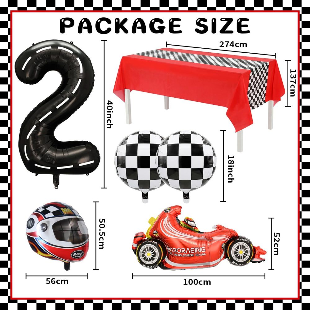 Race Car 2nd Birthday Decorations Boys, Two Fast Birthday Decorations, Racing Cars Birthday Decorations for Kids, Number 2 Balloon Tablecloth Race Car Birthday Party Supplies for 2 year old Baby - Image 6