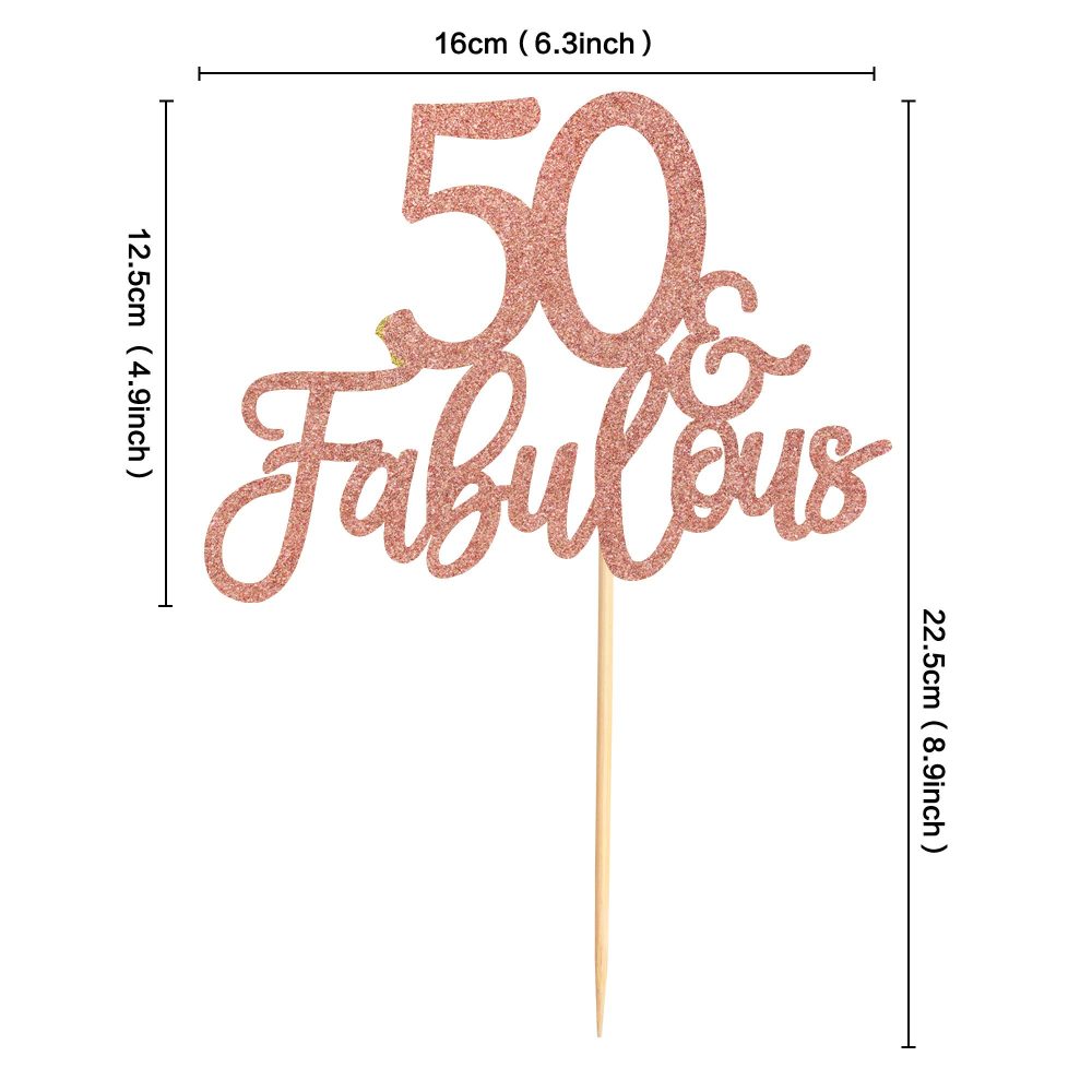 Blumomon 3 Pack 50 & Fabulous Cake Topper Rose Gold Glitter Cheers to Happy 50th Birthday Cake Toppers Fifty and Fabulous Cake Pick Decorations for 50th Wedding Anniversary Birthday Party Supplies - Image 7