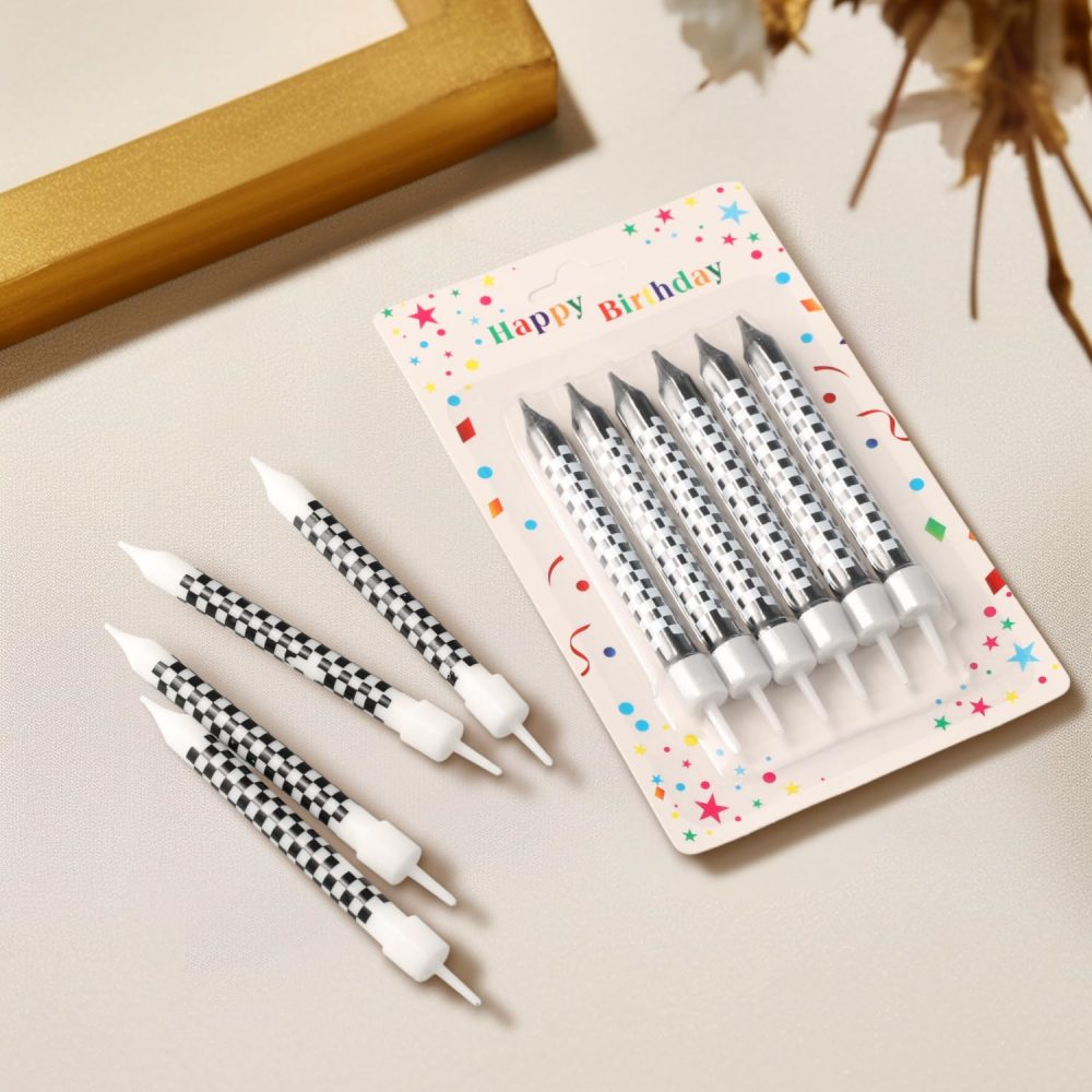 12pcs Racing Cars Themed Birthday Candles, Black and White Birthday Checkered Candles Cake Topper Candle for Racing Car Party Birthday Party Baby Shower Favors - Image 5