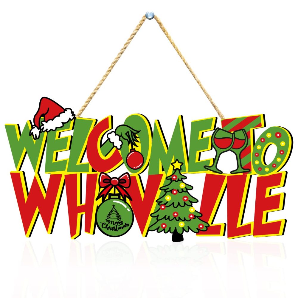 Zhynice Christmas Door Hanging Signs Merry Christmas Wooden Hanging Sign Christmas Tree Ornaments Front Door Decorations Christmas Themed Party Decor Supplies Indoor Outdoor - Image 2