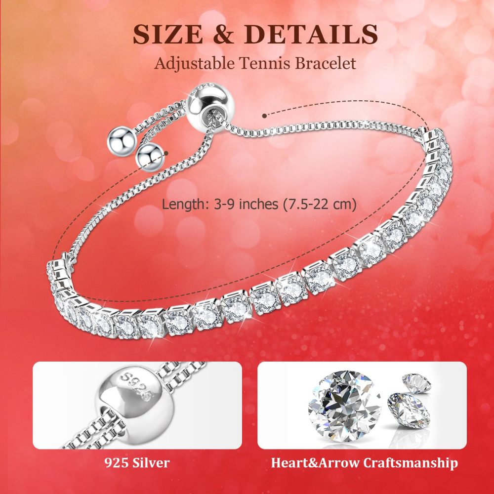 J.Fée Bracelets for Womens Silver Bracelet for Women 925 Silver Tennis Bracelet for Women,Crystal Sister Bracelet Ladies Bracelet,Silver Womens Jewellery,Adjustable Bracelet Birthday Gifts for Women - Image 7