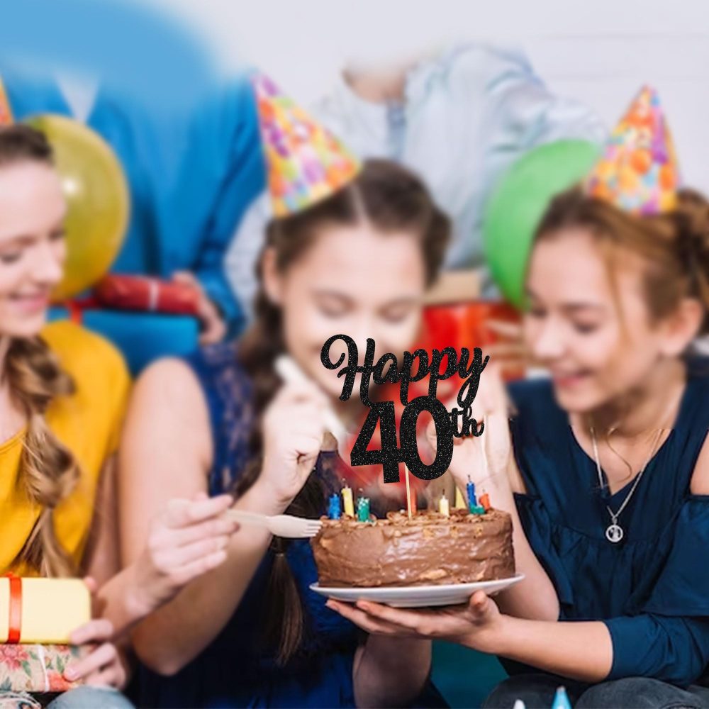 3Pcs Happy 40th Cake Toppers Black Glitter Number 40 Forty Birthday Cake Pick Decorations for Cheers to 40 Years Old 40th Birthday Wedding Anniversary Party Supplies - Image 4
