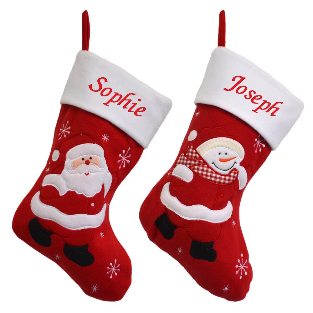 Always Personal Personalised Embroidered Red & White Classic Christmas Xmas Hanging Stockings - Santa or Snowman with Custom Name (Santa)