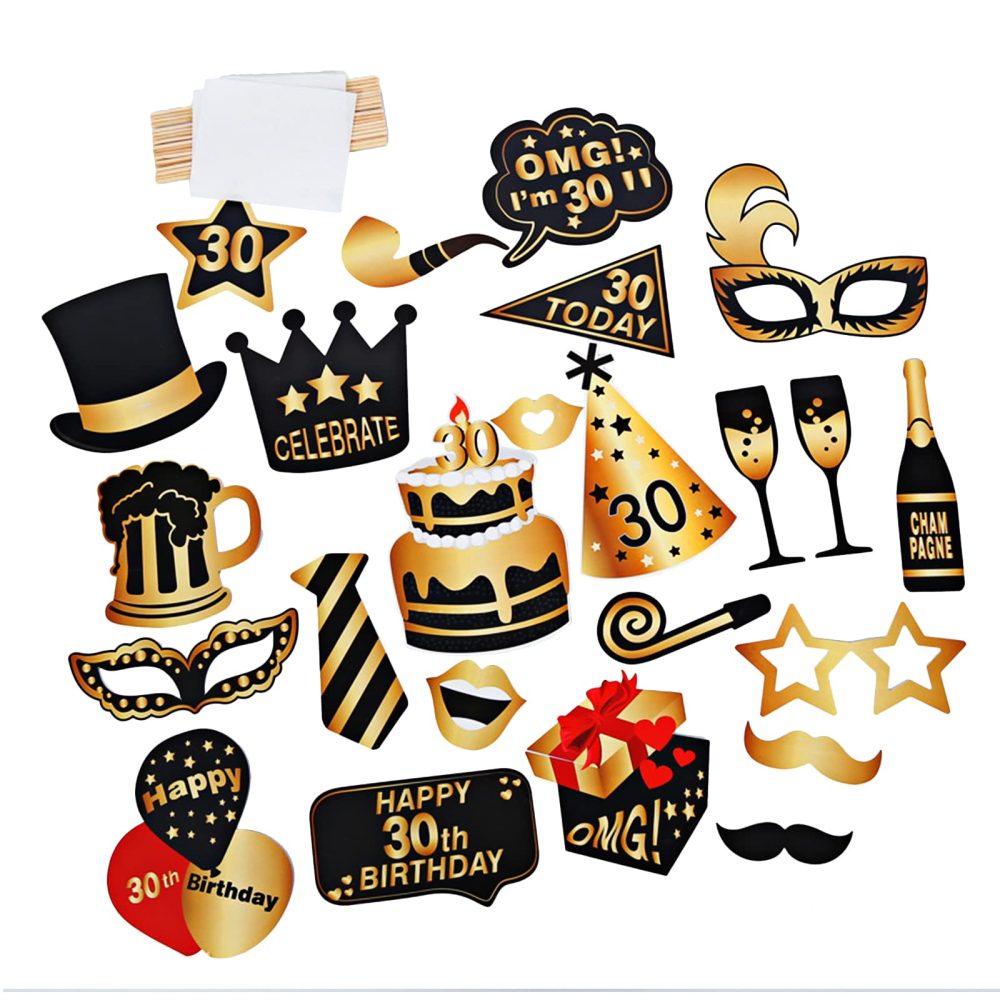 30th Birthday Photo Booth Frame, KissDate 30th Inflatable Selfie Frame and 26PCS 30th Birthday Photo Booth Props, Black Gold 30th Birthday Decorations 30th Props Party Supplies for Ladies Men Women - Image 6