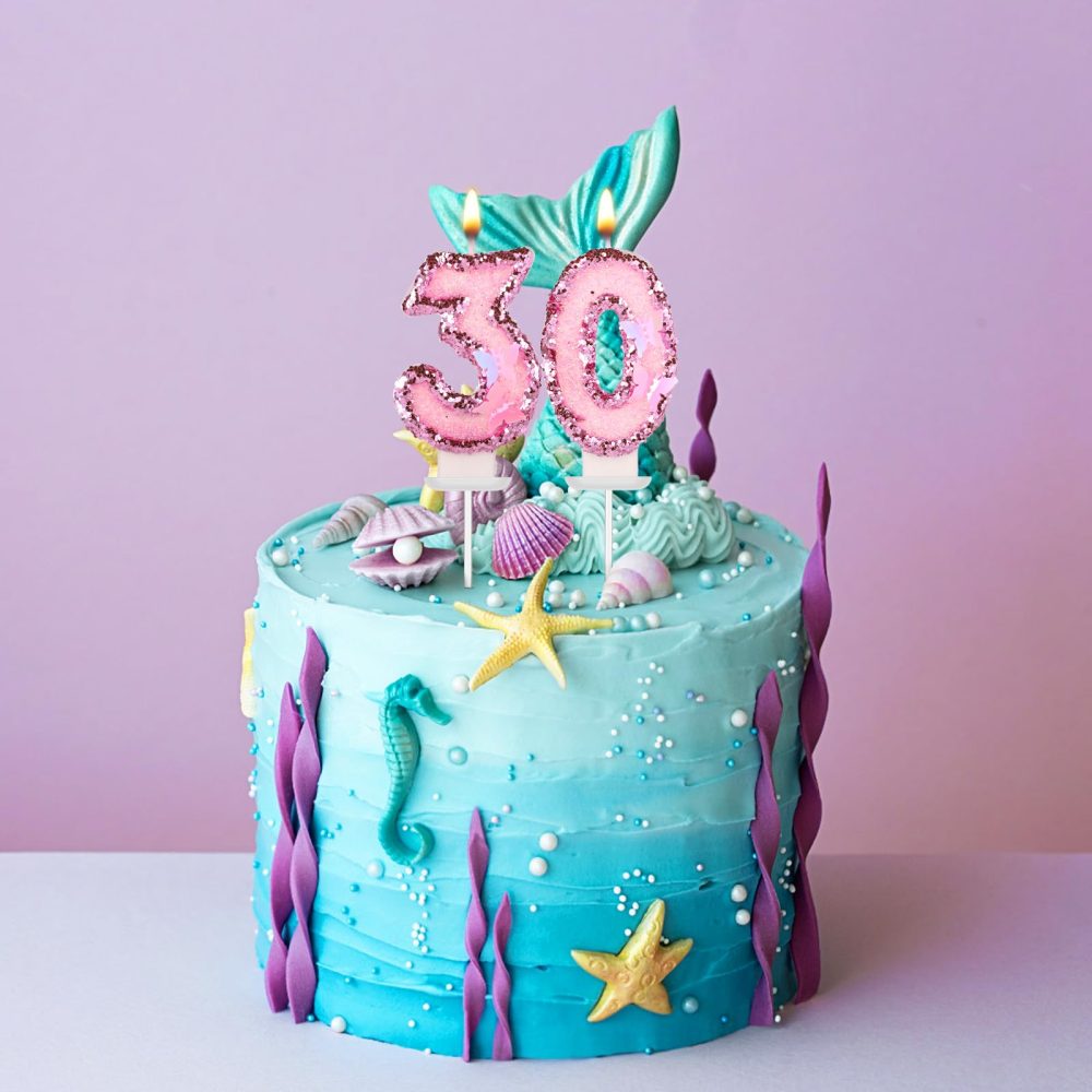 Girls Birthday Number 30 Candles, 2.95in Glitter Butterfly Happy Birthday Cake Toppers Pink Sequins Wedding Numeral Cupcake Decorations for Anniversary Celebration Party Supplies (30th) - Image 5