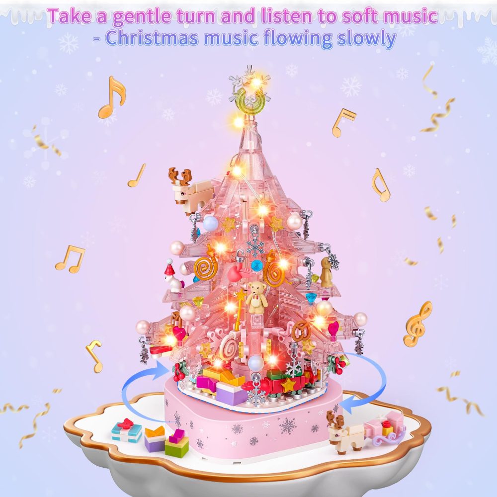 nicknack Christmas Tree Building Block Set, Pink Christmas Crystal Building Block Toy with LED, Xmas Tree Gift for Girls Boys - Image 6