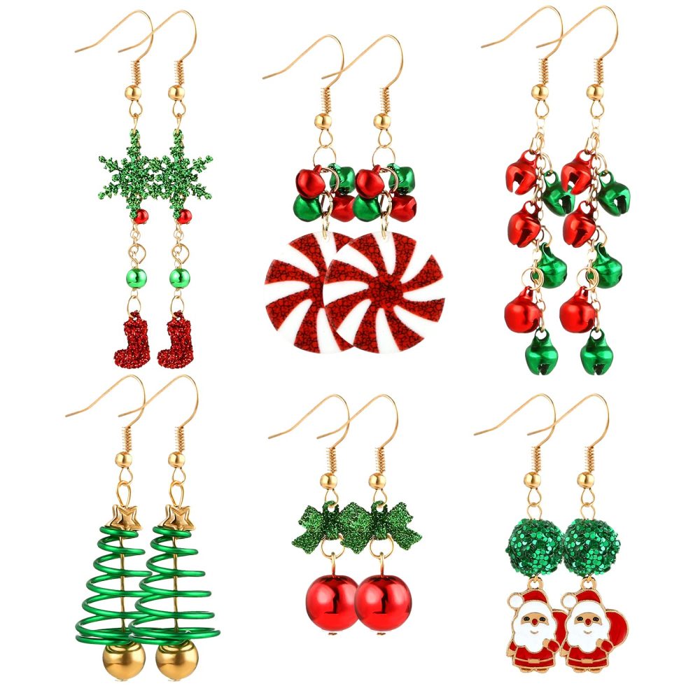 Naler Christmas Drop Dangle Earrings, Jewellery Set Gifts for Women Lady Girls Xmas Party Decoration Costume (Santa Claus, Star, Jingle Bells, Christmas Socks and Gloves), 6 Pairs