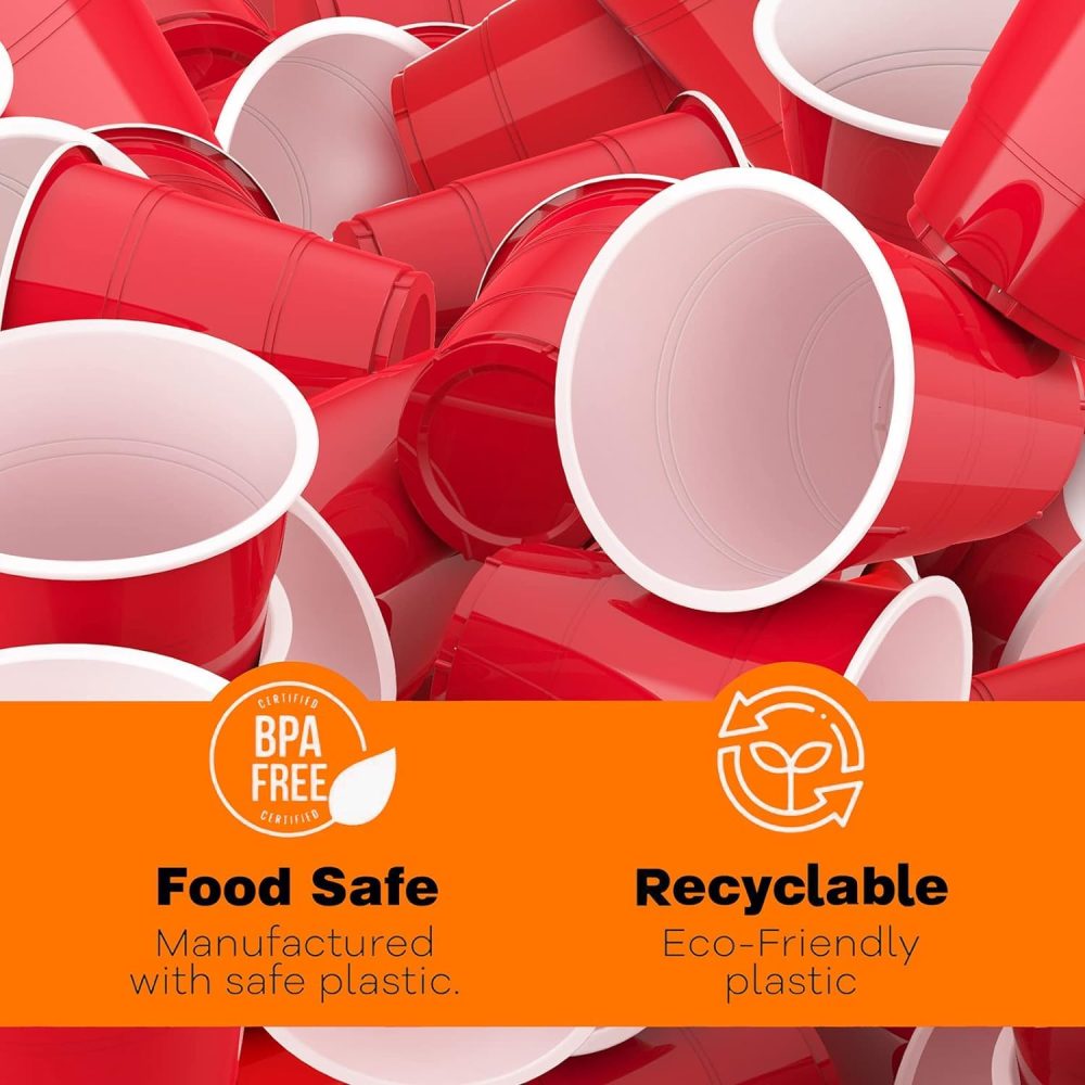 Business and Brands Red Plastic Cups, Disposable Cups 12oz (50 Pack) Cups, Red Party Cups for Birthday,Party,Picnics, Weddings, Christmas, Anniversary - Image 5