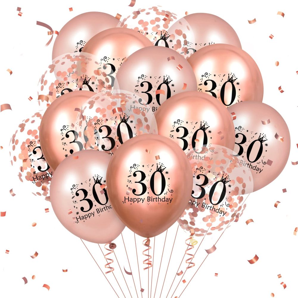 Rumia 30th Birthday Balloons 18 Pcs Rose Gold Happy Latex Confetti for Men Women Anniversary Party Decorations Decor Supplies12 inch