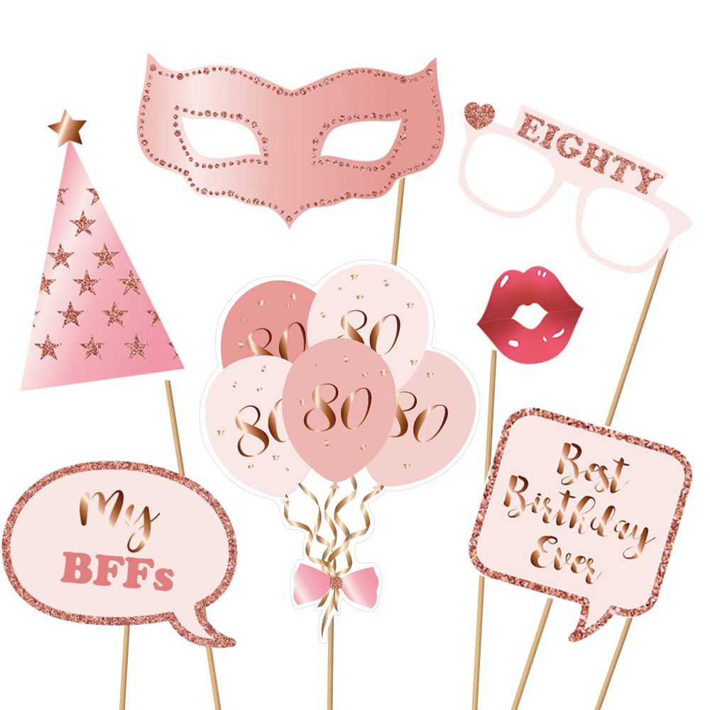 80th Birthday Party Photo Booth Props and Signs, Rose Gold 80 Birthday Party Selfie Props Kit with Sticks for Women,Eighty 80th Happy Birthday Party Decorations Supplies Favors - Image 4