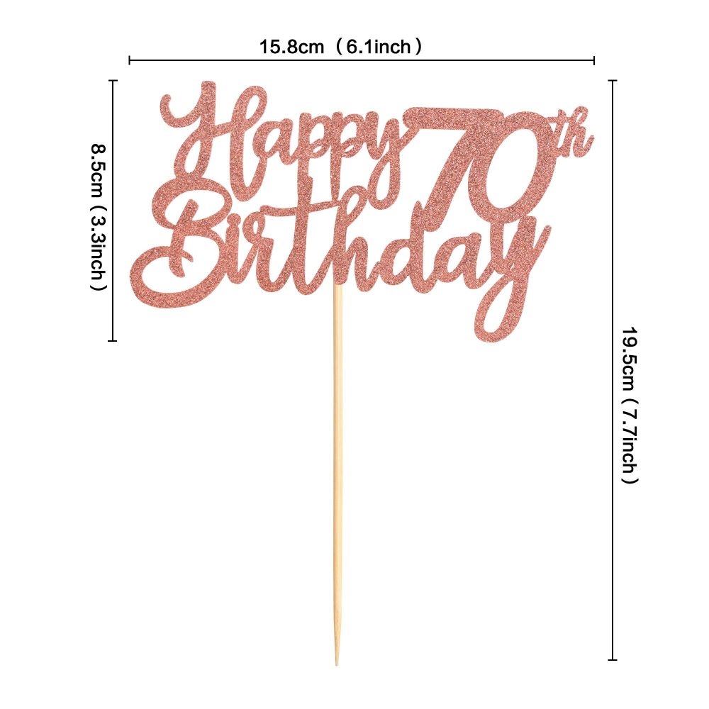 Blumomon 3 Pack Rose Gold Happy 70th Birthday Cake Topper Glitter Happy 70 Cupcake Topper Cheers to 70 Fabulous Cake Decoration for 70th Birthday Party Decoration Supplies - Image 6