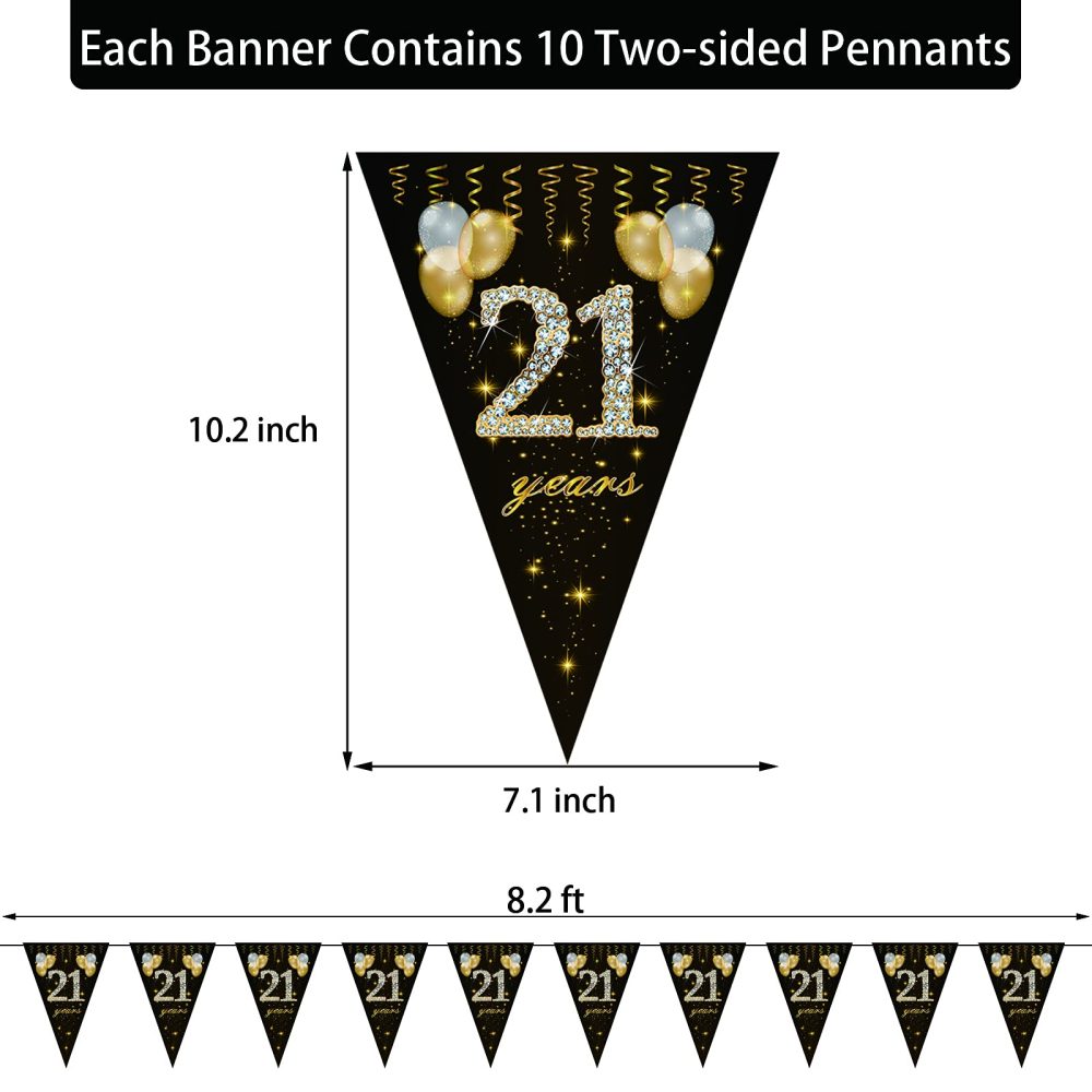 21th birthday bunting, Happy Banner Bunting Flags, 40 Pieces Triangle Gold Black Glitter Diamond by Numbers 21th Birthday Anniversary Theme Party Decoration Supplies - Image 7