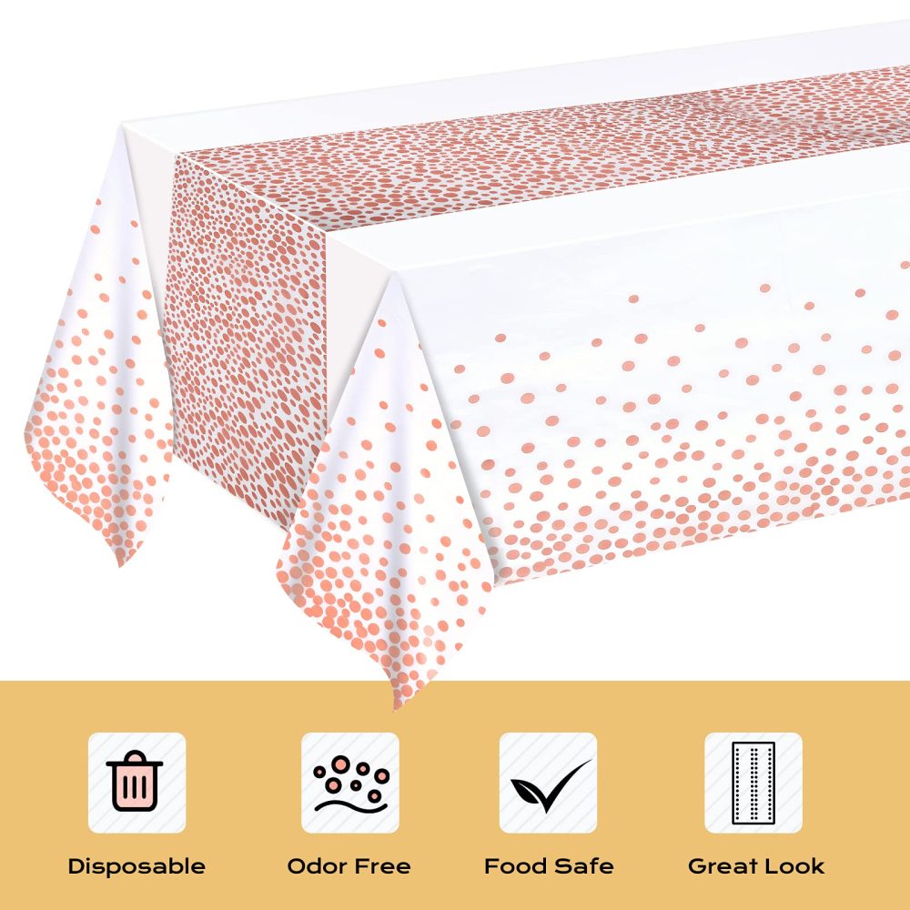 CHEPULA Disposable Tablecloths, [4 Pack] Table Cloth Plastic Waterproof, Rose Gold Dot Rectangular Table Cover for Parties Picnic Birthday, 137x274cm, White & Rose Gold - Image 7