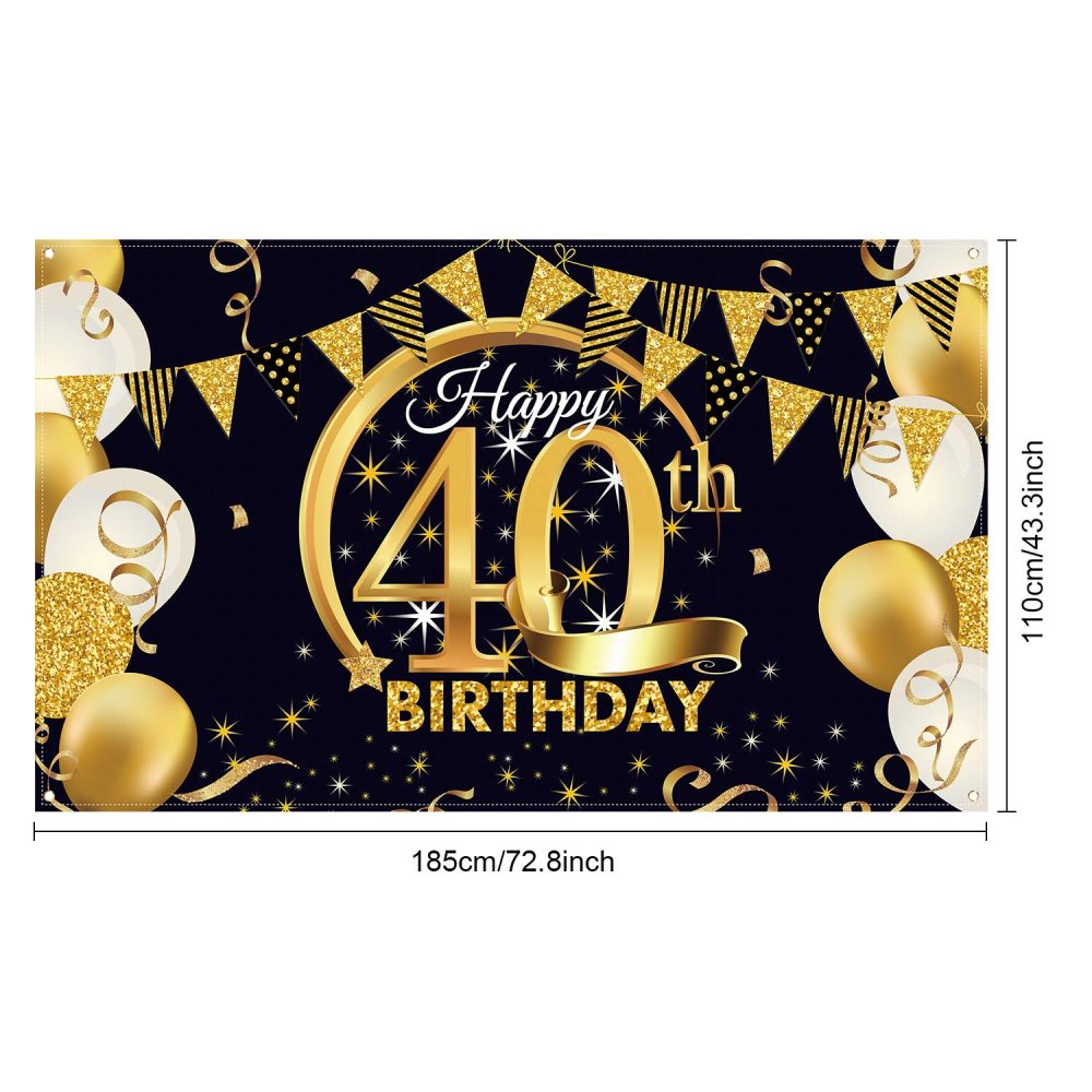 40th Birthday Party Decoration, Extra Large Fabric Black Gold Sign Poster for 40th Anniversary Photo Booth Backdrop Background Banner, 40th Birthday Party Supplies, 72.8 x 43.3 Inch (Style B) - Image 7