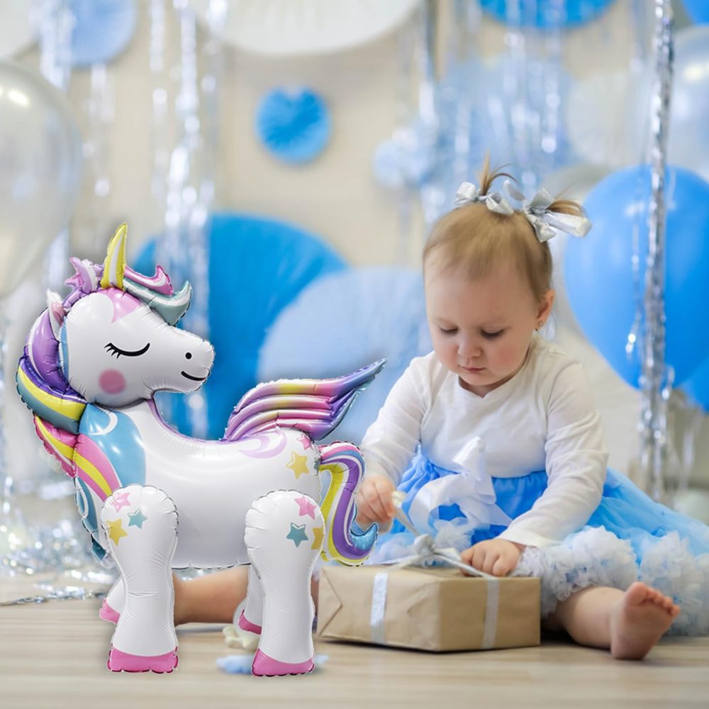 AYNKH Unicorn Balloons 3D Unicorn Party Decorations Cartoon Unicorn Helium Balloon Gradient Party Festival Decoration Props Aluminium Film Balloons with Balloon Pump - Image 2