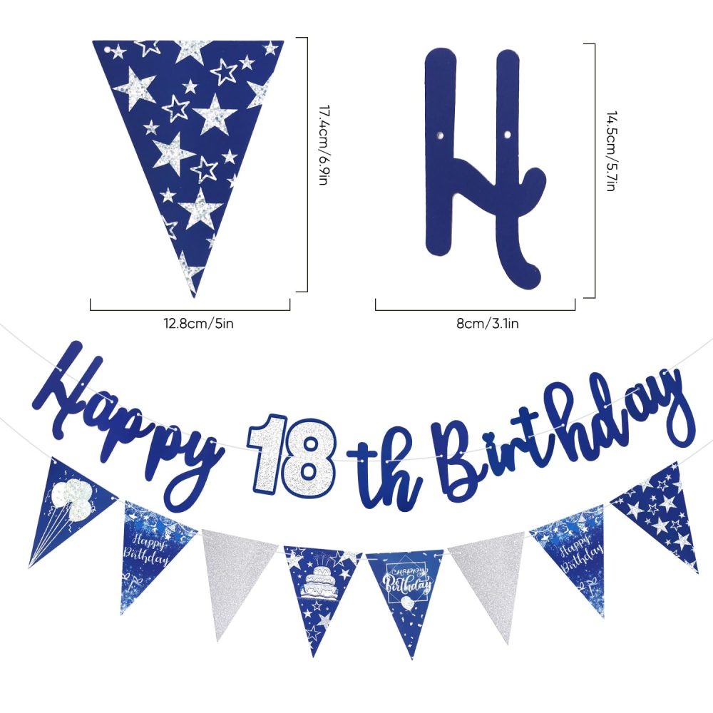 Happy 18th Birthday Banner Blue Happy Birthday Triangle Flag Banner Party Decorations Bunting Flags Party Supplies Decoration 18th Birthday Banners for Men WomenA8LSLQZH - Image 5