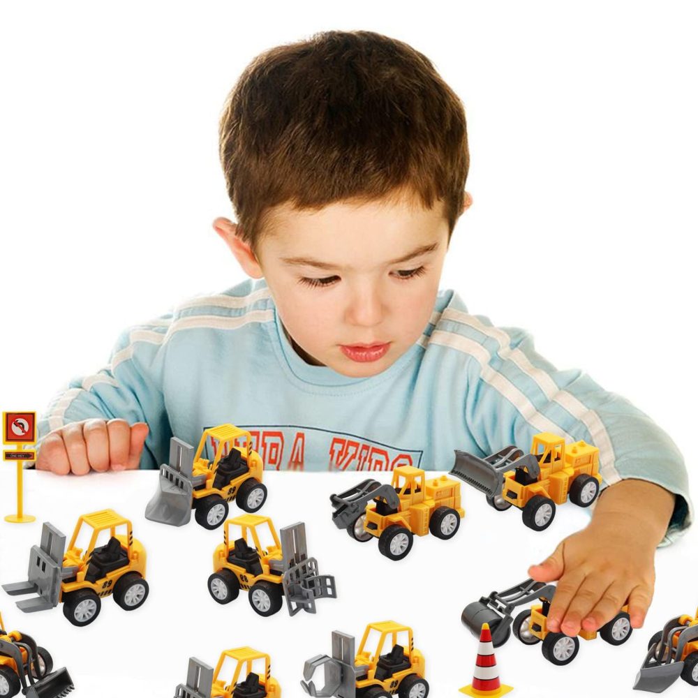 Wieat 17Pcs Mini Construction Vehicles Toys, Mini Digger Cake Toppers for Kids Birthday Party Favors Decorations, Educational Toys, Pull Back Car, Christmas/Birthday Gifts for Kids Boys Girlstions - Image 2