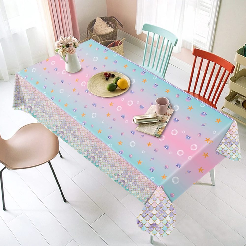 MaitianGuyou 3Pcs Mermaid Tablecloth Under The sea Theme Birthday Party Favors Decorations Plastic Table Cover for Girls Princess Baby Shower Themed Birthday 137x274 cm - Image 2