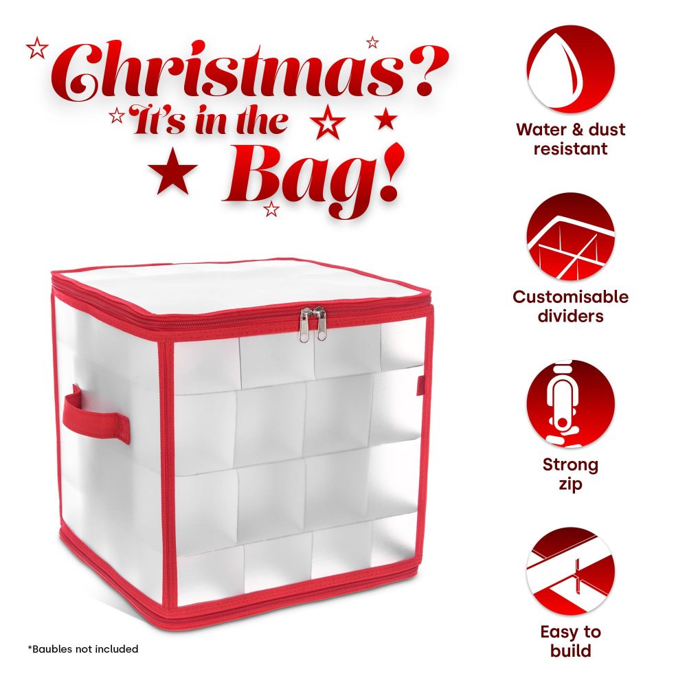 Christmas Village Bauble and Decoration Storage Cube with Padded Dividers for 64 Xmas Ornaments – Heavy Duty Folding 4 Layer Holder with Separators, Zipped Lid and Handles (Red) - Image 8