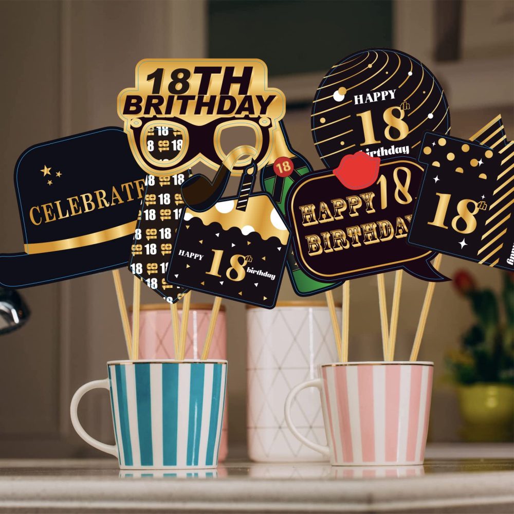18th Birthday Photo Booth Props Kit,32PCS Black Gold Photobooth Props,18th Party Props Birthday Party Selfie Props Kit with Sticks for Boys,Him,Happy 18th Birthday Party Decorations Supplies Favors - Image 4