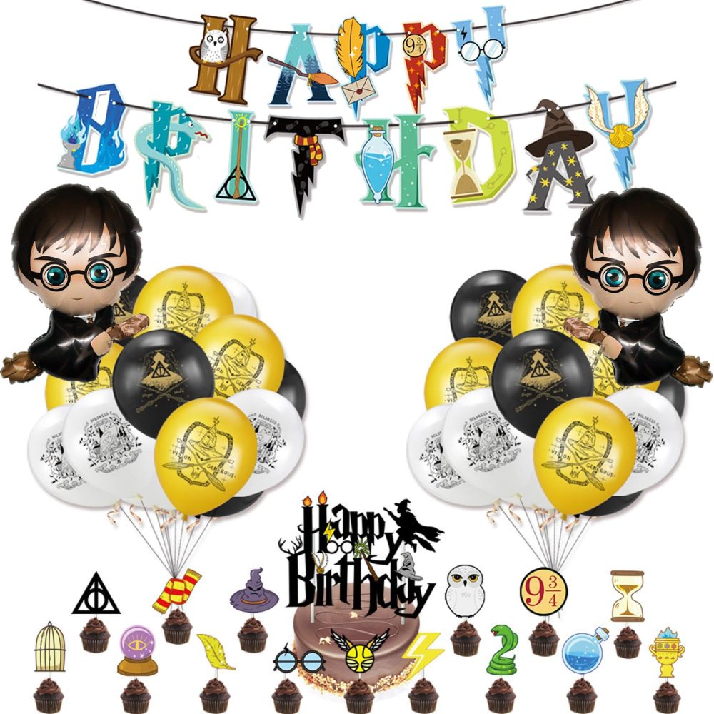 Harry Birthday Party Decorations,Party Supplies Wizard Potter Set -Magical Decoration with Banner, Balloons, Cake Cupcake Topper for Magic Wizard School Fans Birthday Party Favors