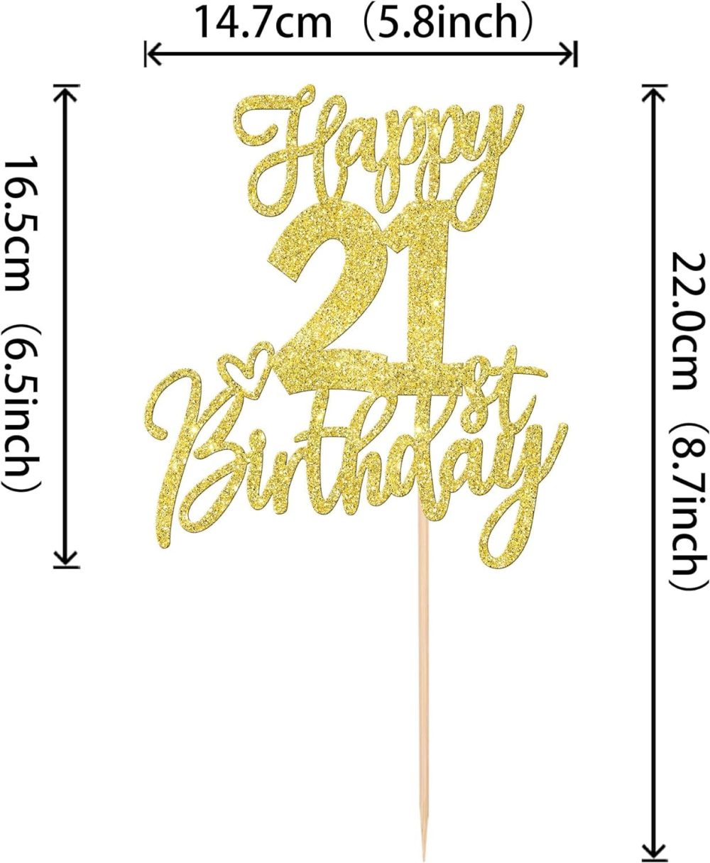 SYKYCTCY 1 Pack Happy 21st Birthday Cake Topper Gold Glitter Cheers to 21 Years Birthday Cake Pick 21 Fabulous Cake Decoration for Happy Birthday Theme Anniversary Party Supplies - Image 7