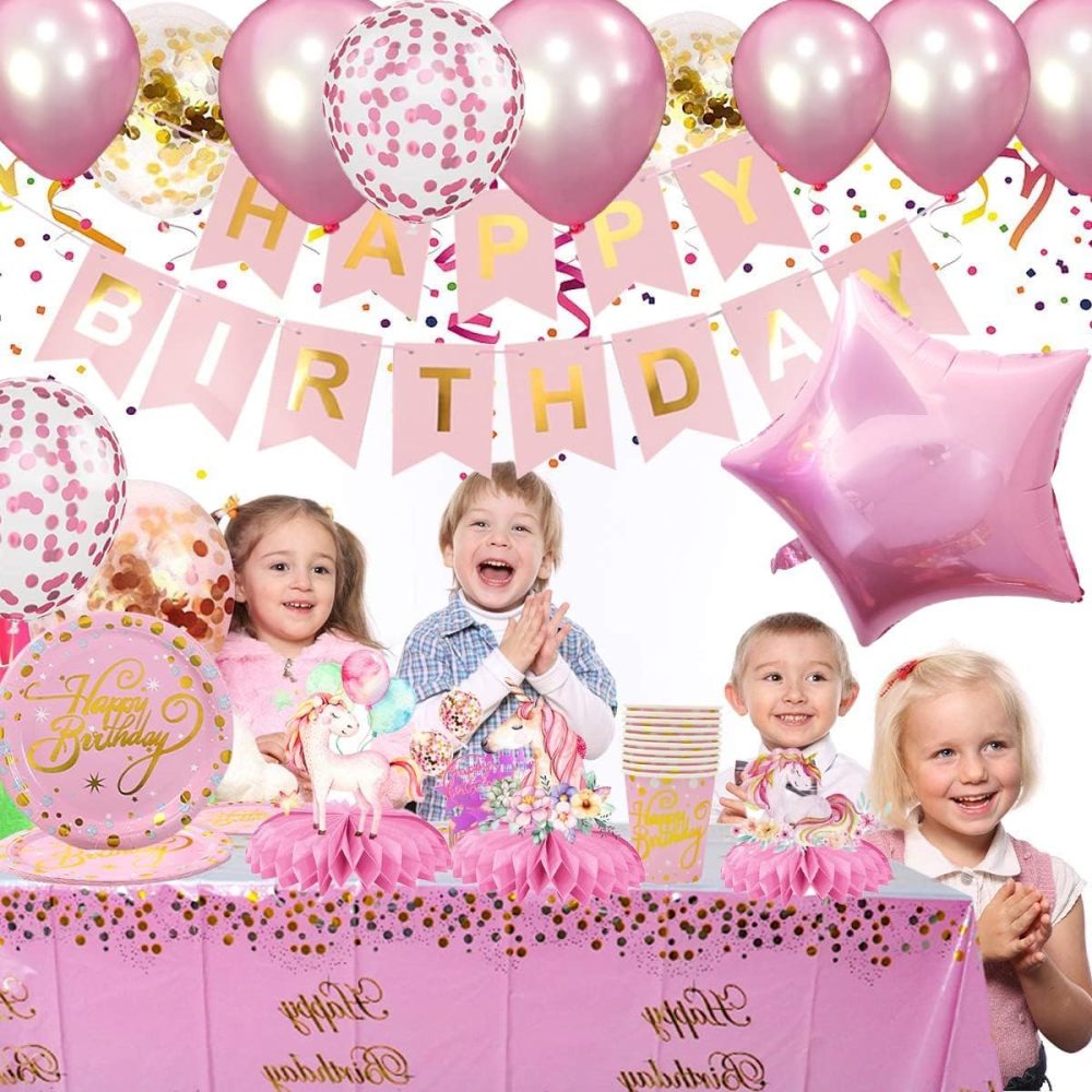 8pcs Magic Unicorn Honeycomb Ornament,Pink Series Paper Table Tops,Girl Birthday Theme Party Table Decoration DIY Paper Flower - Image 3