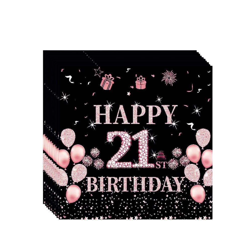 20Pcs Black Rose Gold 21st Birthday Serviettes Napkins,Birthday Tableware Party Paper Napkins Disposable,21st Birthday Decorations Napkin Tissue Birthday Gifts for Women,Lady,Her 21st Birthday Décor