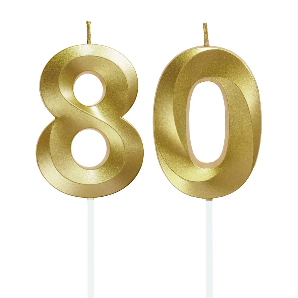 Lahviuu Birthday Number Candle,80th Birthday Candles for Cake Birthday Decorations Happy Birthday Cake Topper Cake Candles,for Anniversary Wedding Party Celebration Supplies (Gold)