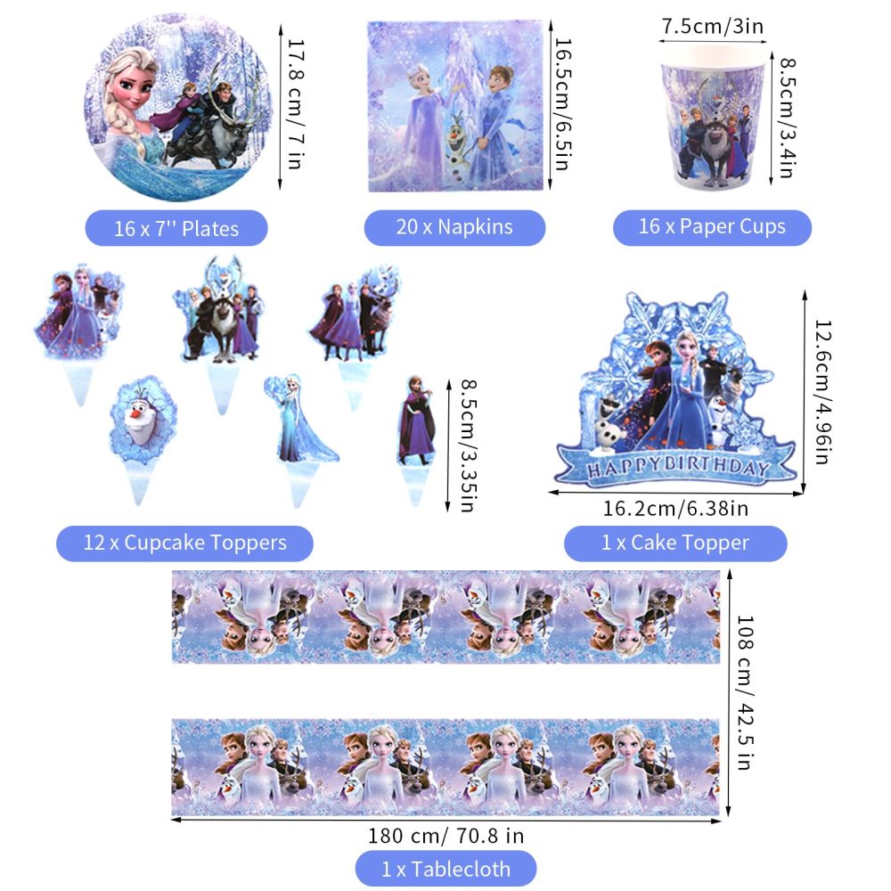 Frozen Birthday Party Decorations, 83 PCS Dreamly Frozen Birthday Party Supplies Set Include Birthday Banner, Balloons, Cake Toppers, Cupcake Toppers, Tablecloth, Cups, Plates and Napkins - Image 4