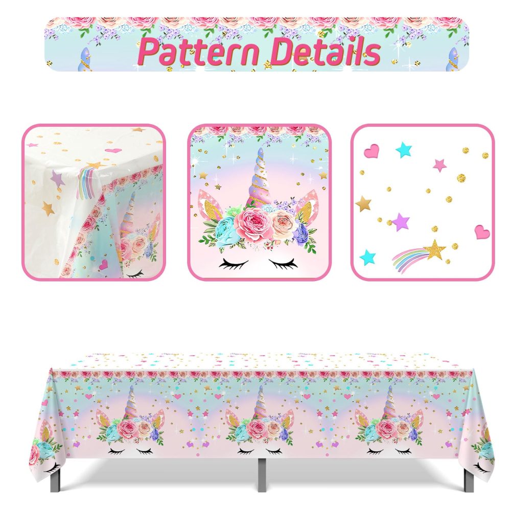 Frigg Unicorn Table Cloth Party, 3Pcs 220 * 130cm Unicorn Party Tablecloth, Party Supplies for Girls and Kids Birthday Party Unicorn Themed Table Decorations, Baby Shower Decorations - Image 8