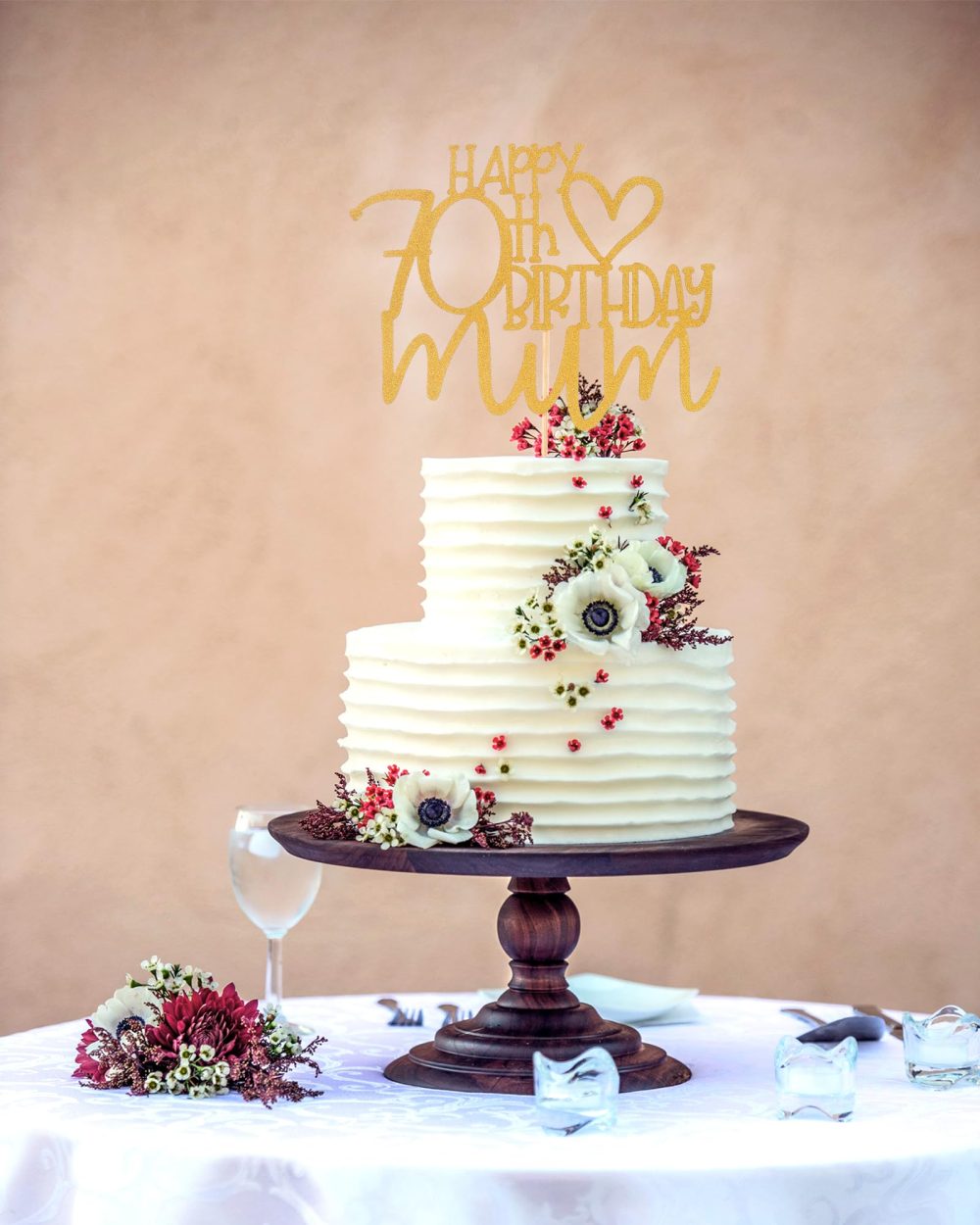 Happy 70th Birthday Mum Cake Topper - Mom Birthday Mother's Party Decorations Supplies， Gold Glitter 70th Birthday Cake Decoration - Image 5
