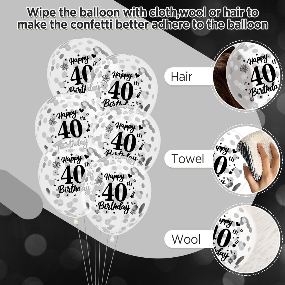 40th Birthday Balloons Decorations Black White Silver 24pcs Happy 40th Birthday Party Confetti Balloons Latex for Men Women Happy 40th Birthday Anniversary Party Supplies Decor 12 inches Outdoor - Image 3