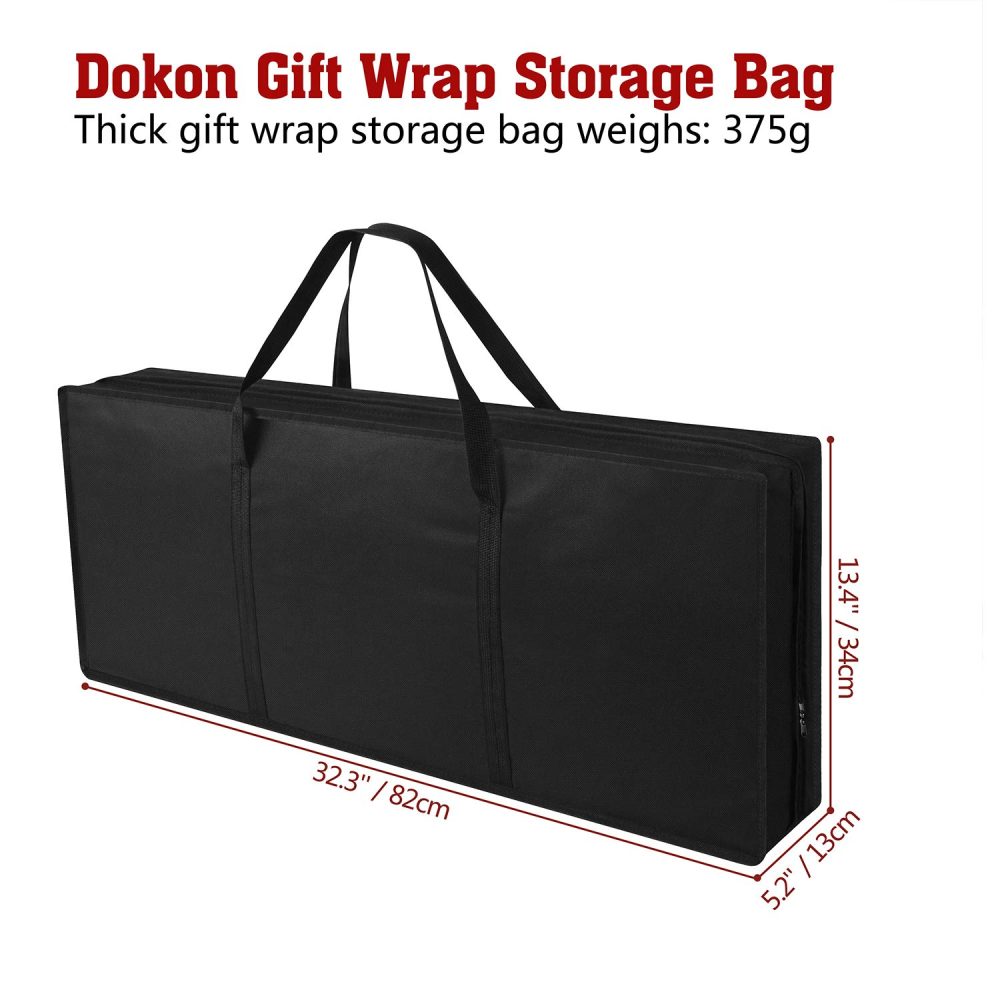 Dokon Christmas Wrapping Paper Storage Bag, Waterproof, Heavy Duty, Rip Resistant 600D Oxford Fabric Gift Wrap Storage Organiser Bags with 3 Compartments (82 x 13 x 34cm) - Black - Image 7