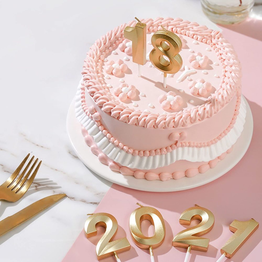 Birthday Candles Numbers 5, Gold Birthday Candles, 3D Diamond Shape Cake Candles Number 0 1 2 3 4 5 6 7 8 9 Glitter Cake Topper Decoration for Wedding Birthday Anniversary - Image 4