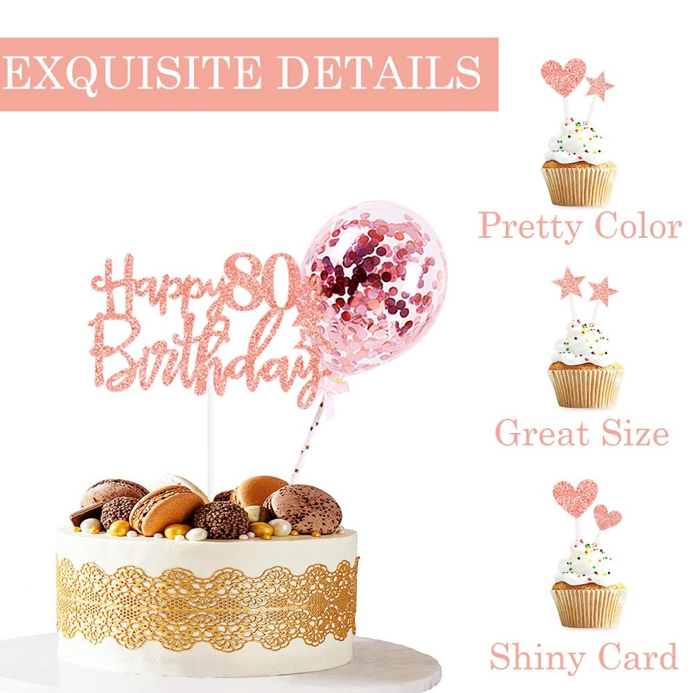 Personalised Happy 80th Birthday Cake Toppers Rose Gold for Women,Her,Lady,Happy Birthday Sign for Cake,11p Glitter Cupcake Topper Cake Topper 80th Birthday Cake Decoration for 80th Birthday Party - Image 5