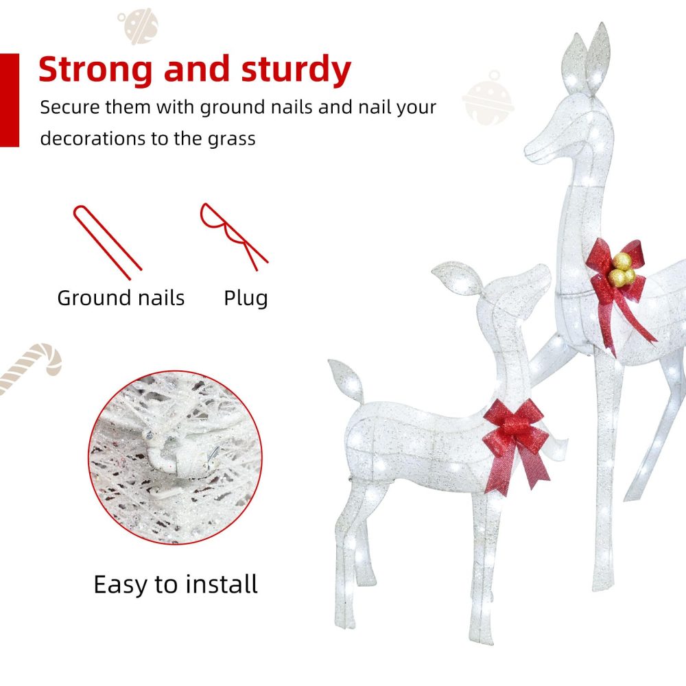 HOYECHI Lighted Christmas Decoration Deer 3 Piece, Light up Christmas Decor Reindeer Family Set for Indoor Outdoor Front Yard Porch with LED Lights, Plug, Extension Cord, Ground Stakes - White - Image 5