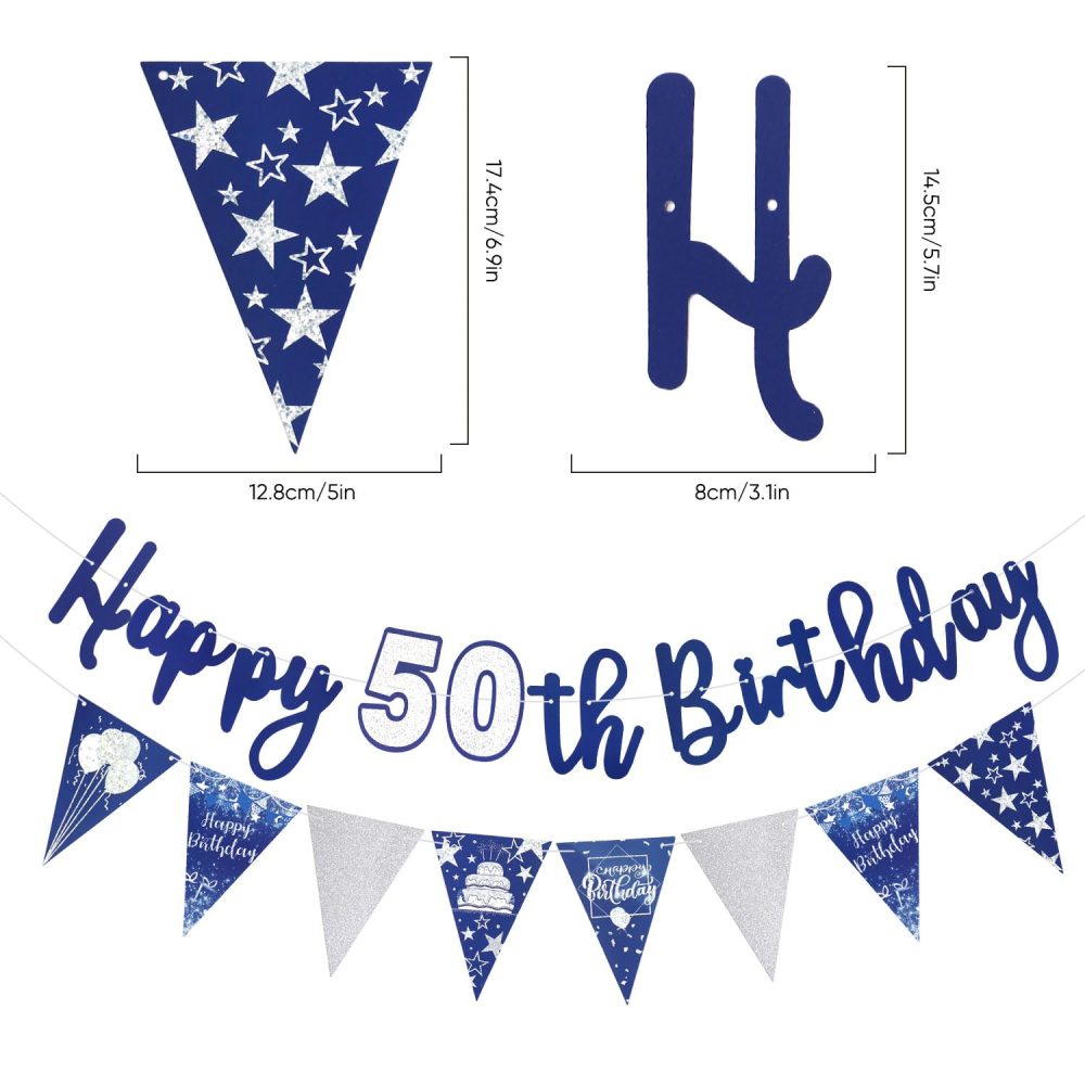 Happy 50th Birthday Banner Blue Happy Birthday Triangle Flag Banner Party Decorations Bunting Flags Party Supplies Decoration 50th Birthday Banners for Men Women A8LSLQZH (50) - Image 5