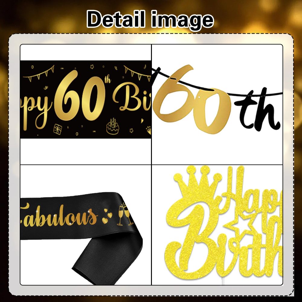 60th Birthday Decorations for Men - 44Pcs Black Gold Party Balloon Banner Decor Set 60th Birthday Yard Banners Confetti Latex Balloons Happy Birthday Cake Topper for Men 60 Years Old Party Supplies - Image 5