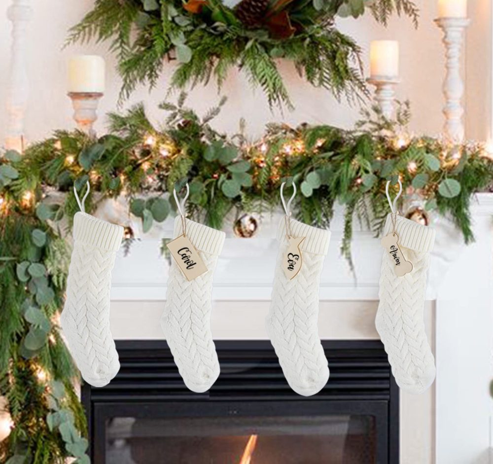 ABSOFINE Christmas Stockings White Knit Christmas Stockings 4 Pack Large Hanging Stockings Decoration… (18 inch) - Image 4