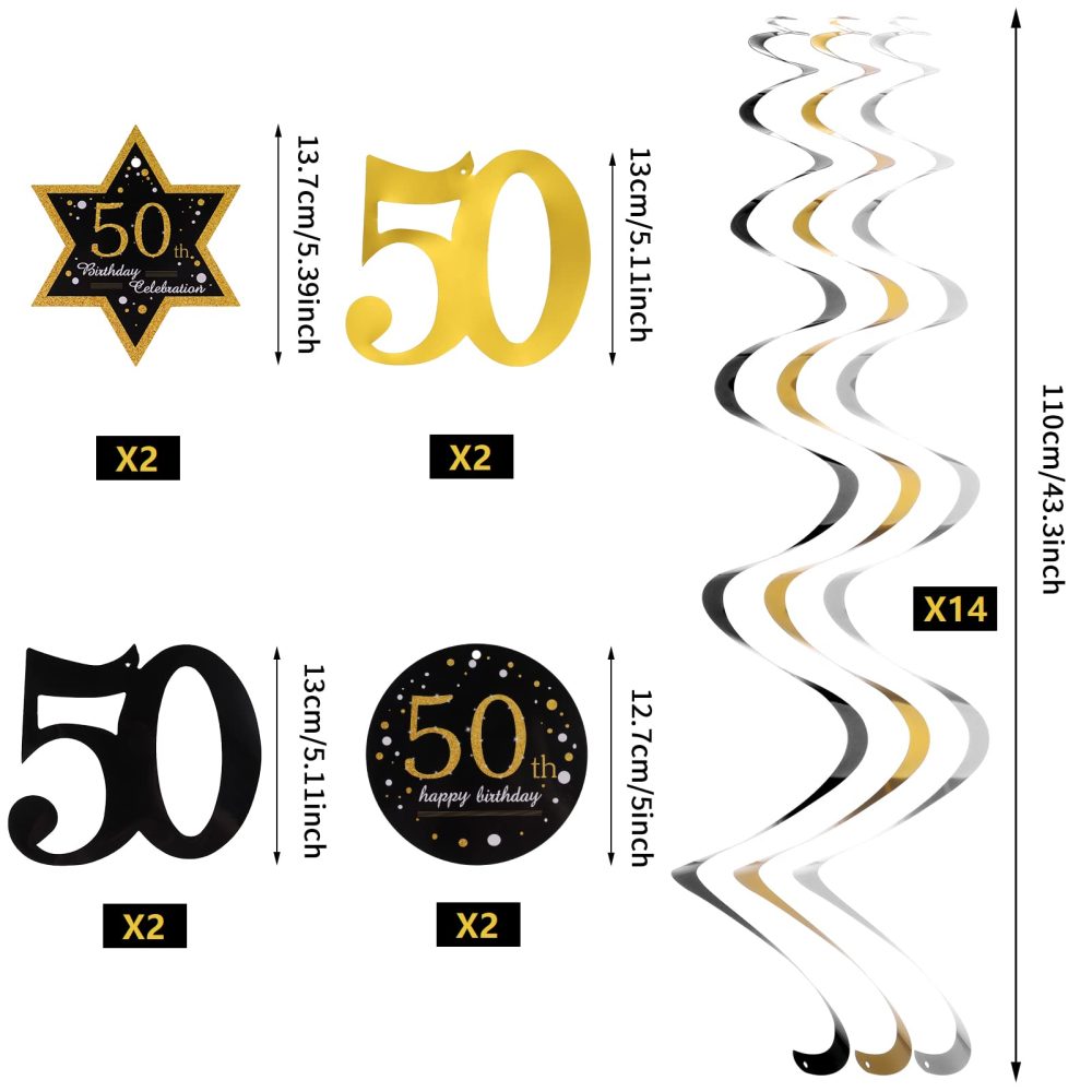 Dacitiery 50th Birthday Party Hanging Swirls Decorations, Birthday Party Decorations,22PCS Shiny Celebration Hanging Swirls Decorations for 50th Birthday Party Supplies - Image 7