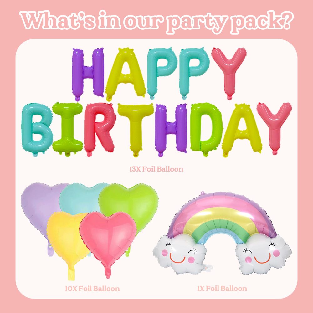 Happy Birthday Decorations Rainbow - 24 Pieces Pastel Party Decorations, Happy Birthday Banner, Rainbow Foil balloons, Latex Balloons, Foil Balloon Party Baby Shower Decorations for Kids - Image 7