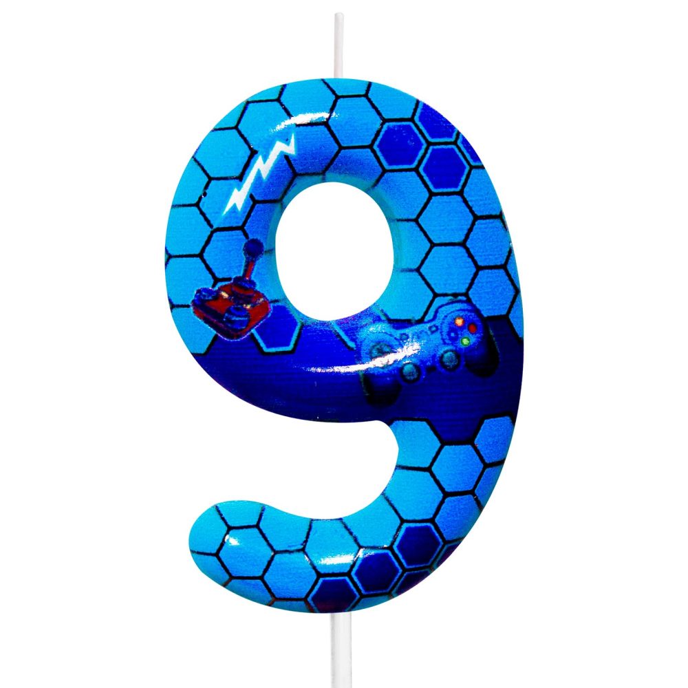 Cxryrzhe Birthday Candles Number 9 Blue Gamepad Pattern 9th Birthday Party for Baby Girl Boy Birthday Cake Topper Graduation Celebration Anniversary Game Party Decorations Game Controller Theme